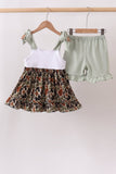 Camo Hunting Embroidered Ruffle Shorts Set - Aaria Tees Aaria Tees