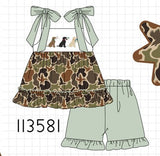 Camo Hunting Embroidered Ruffle Shorts Set Aaria Tees