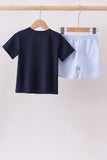 Navy Puppy Applique Seersucker Set Aaria Tees