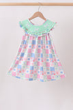 Green Bow Embroidered Checkered Dress Aaria Tees