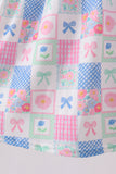 Green Bow Embroidered Checkered Dress Aaria Tees
