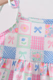 Green Bow Checkered Ruffle Shorts Set Aaria Tees