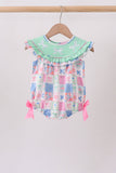 Green Bow Embroidered Checkered Bubble Aaria Tees