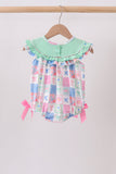 Green Bow Embroidered Checkered Bubble Aaria Tees