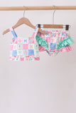 Green Bow Checkered Ruffle 2pc Swimsuit Aaria Tees