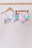 Green Bow Checkered Ruffle 2pc Swimsuit Aaria Tees