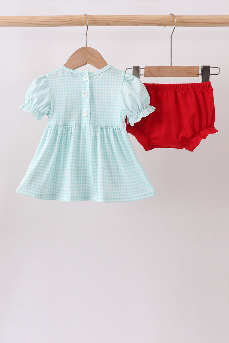 Blue Apple Smocked Bloomer Set - Aaria Tees Aaria Tees