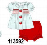 Blue Apple Smocked Bloomer Set Aaria Tees