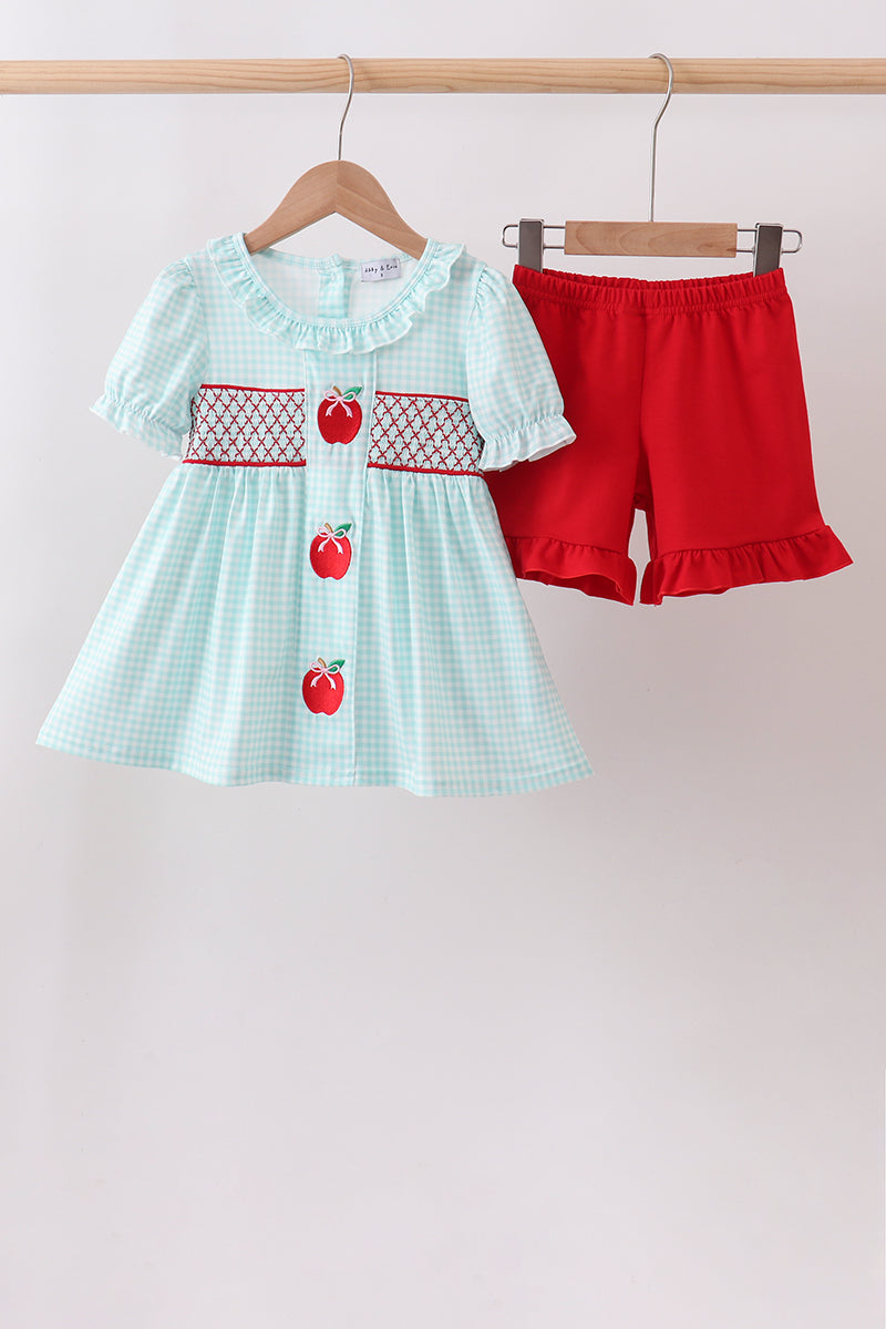 Blue Apple Smocked Ruffle Shorts Set - Aaria Tees