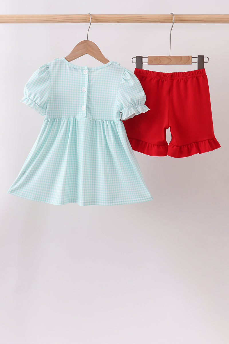 Blue Apple Smocked Ruffle Shorts Set - Aaria Tees Aaria Tees