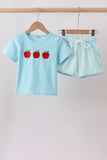 Blue Apple Embroidered Shorts Set - Aaria Tees Aaria Tees