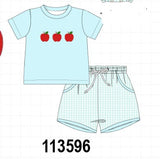 Blue Apple Embroidered Shorts Set Aaria Tees