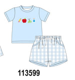 Blue Apple Embroidered Gingham Shorts Set Aaria Tees