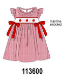 Red Apple Bow Smocked Gingham Dress Aaria Tees
