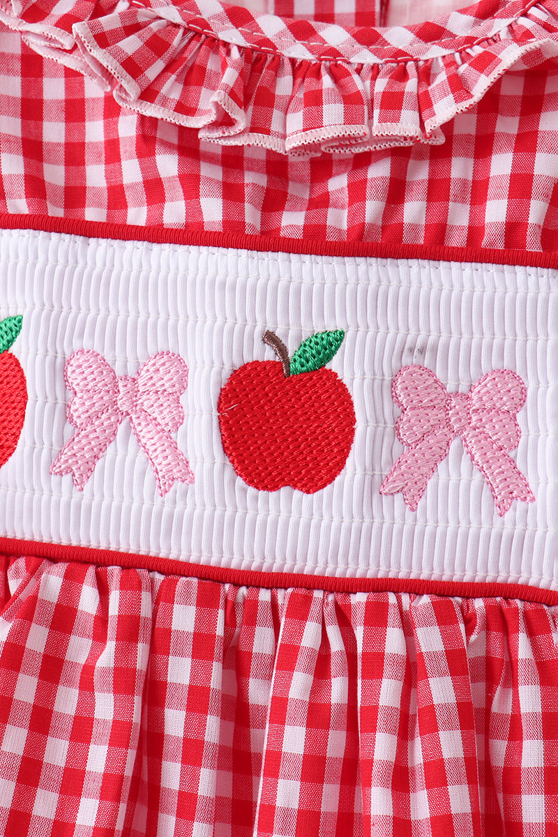 Red Apple Bow Smocked Gingham Ruffle Shorts Set - Aaria Tees Aaria Tees