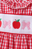 Red Apple Bow Smocked Gingham Ruffle Shorts Set - Aaria Tees Aaria Tees