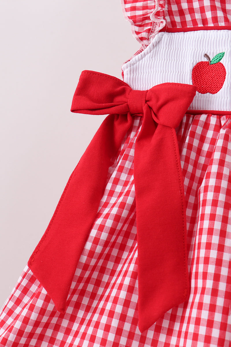 Red Apple Bow Smocked Gingham Ruffle Shorts Set - Aaria Tees Aaria Tees