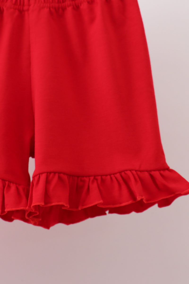 Red Apple Bow Smocked Gingham Ruffle Shorts Set - Aaria Tees Aaria Tees