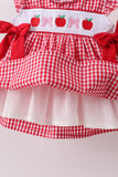 Red Apple Bow Smocked Gingham Ruffle Shorts Set - Aaria Tees Aaria Tees