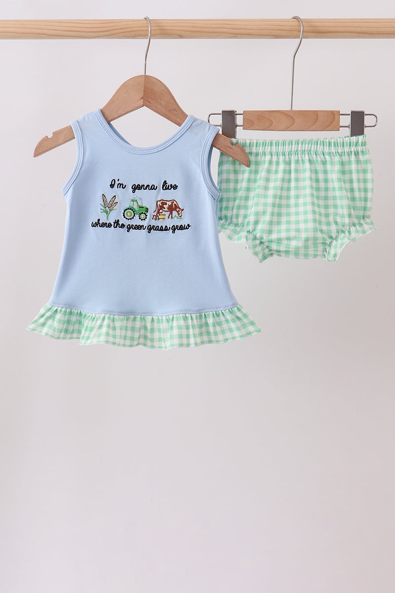 Blue Farm Embroidered Bloomer Set - Aaria Tees Aaria Tees