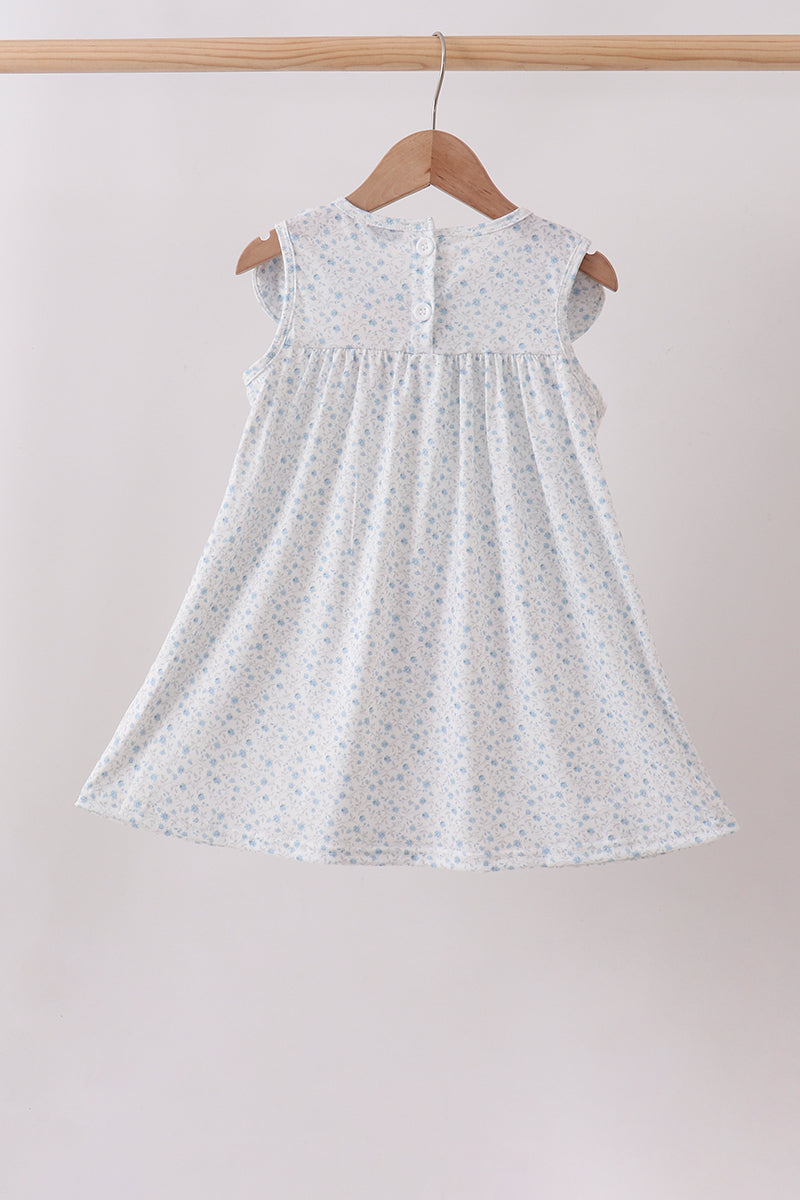 Blue Floral Embroidered Dress - Aaria Tees Aaria Tees