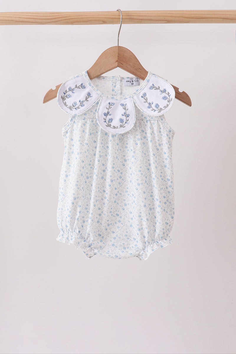 Blue Floral Embroidered Bubble - Aaria Tees Aaria Tees