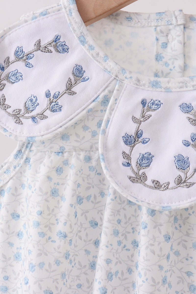 Blue Floral Embroidered Bubble - Aaria Tees Aaria Tees