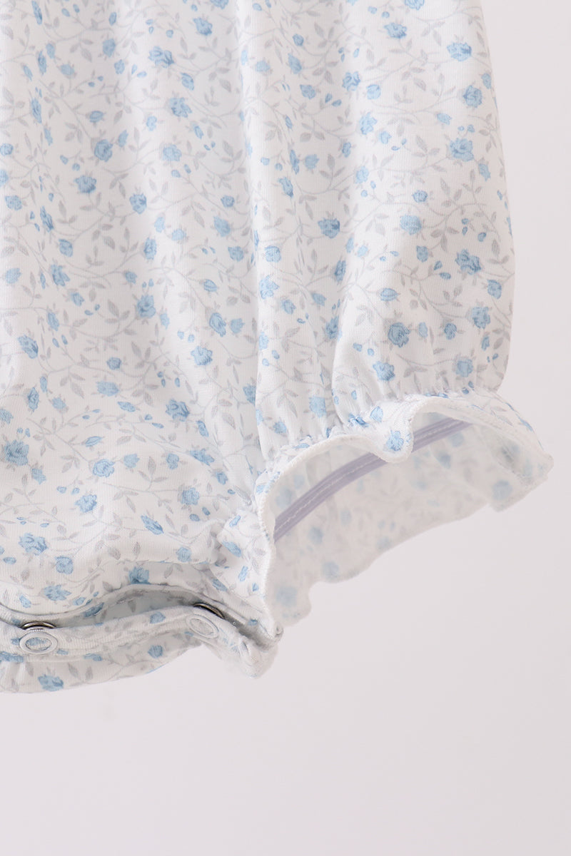 Blue Floral Embroidered Bubble - Aaria Tees Aaria Tees