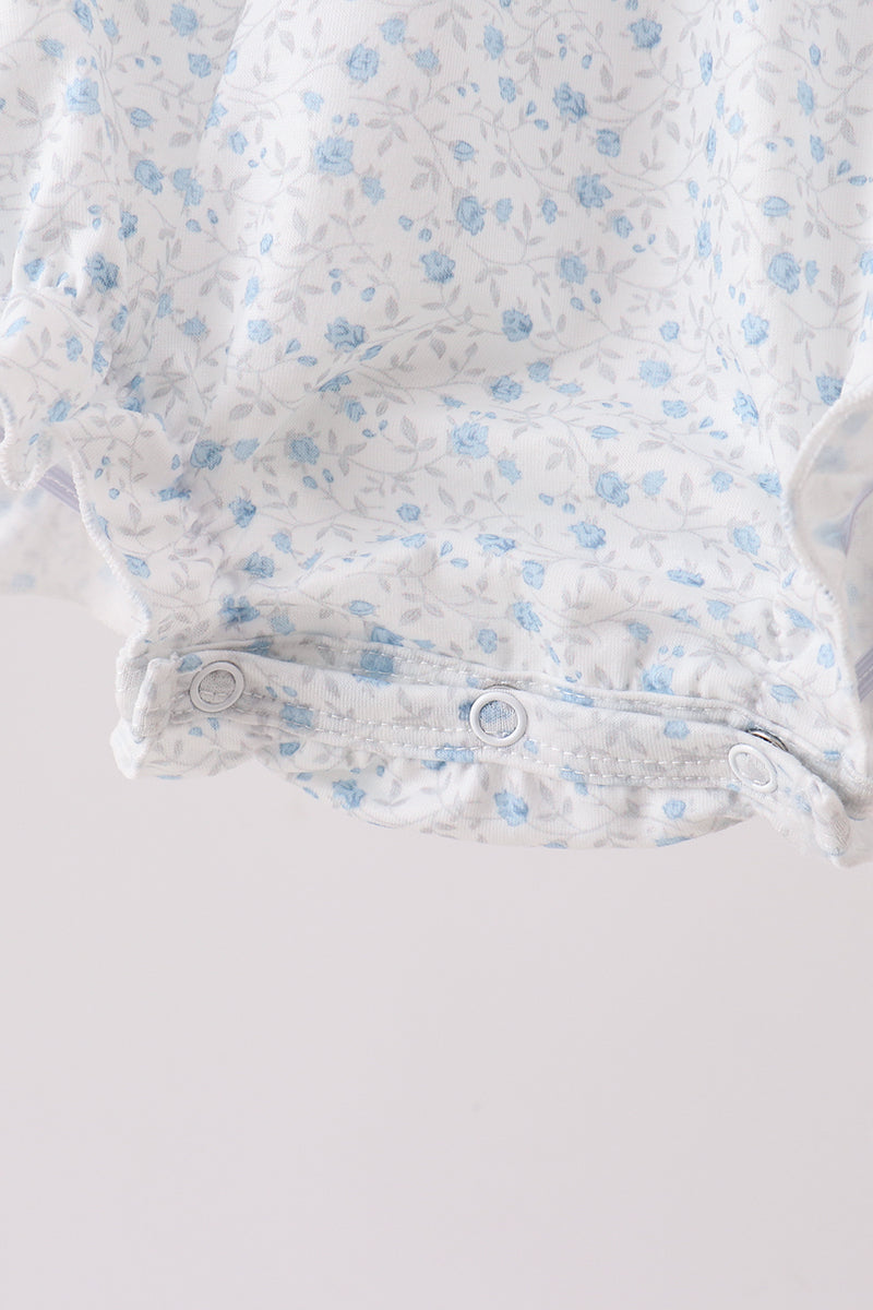 Blue Floral Embroidered Bubble - Aaria Tees Aaria Tees