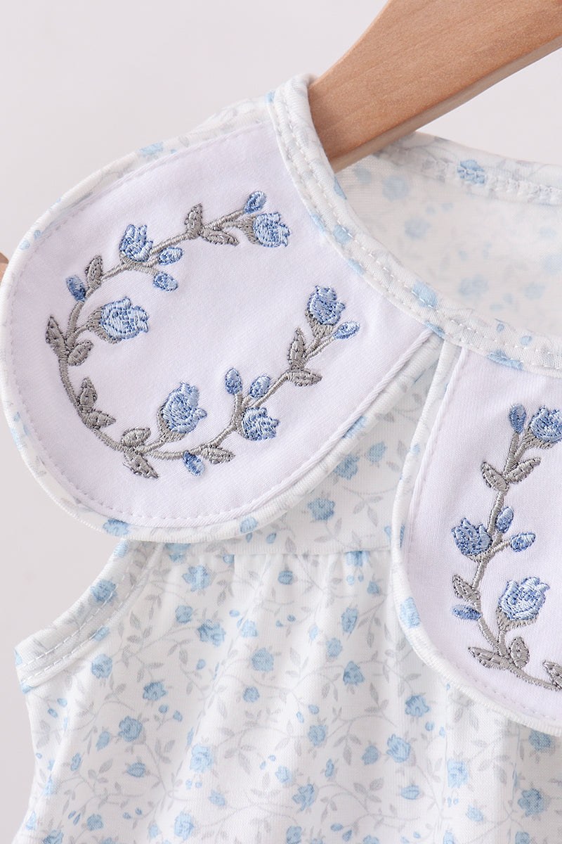 Blue Floral Embroidered Bloomer Set - Aaria Tees Aaria Tees