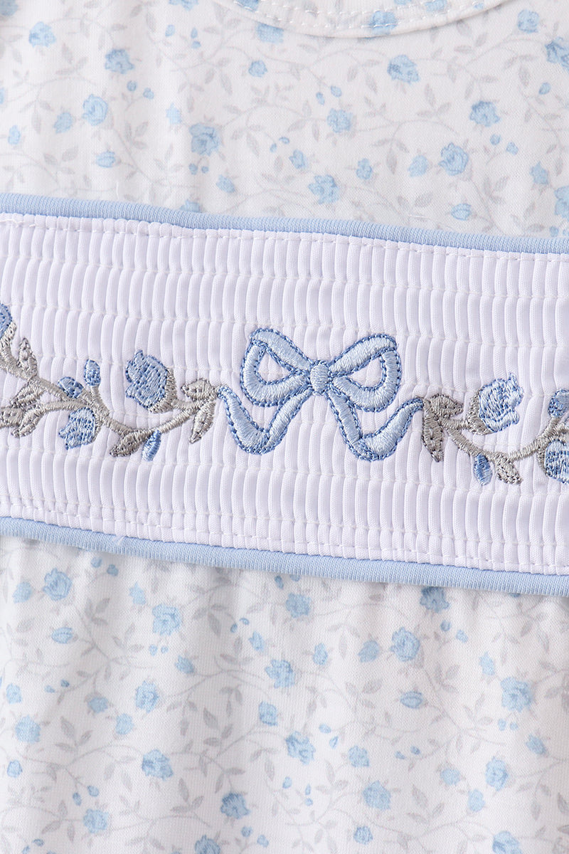 Blue Floral Smocked Ruffle Bloomer Set - Aaria Tees Aaria Tees