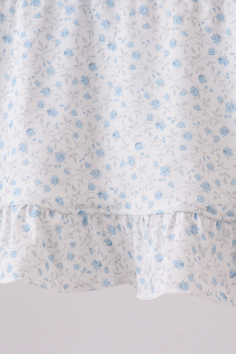 Blue Floral Smocked Ruffle Bloomer Set - Aaria Tees Aaria Tees