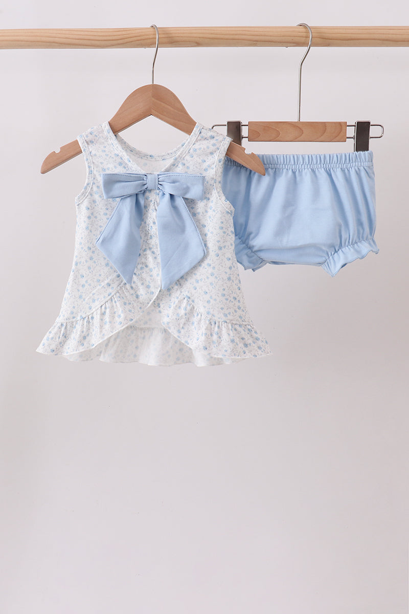Blue Floral Smocked Ruffle Bloomer Set - Aaria Tees Aaria Tees
