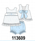 Blue Floral Smocked Ruffle Bloomer Set Aaria Tees