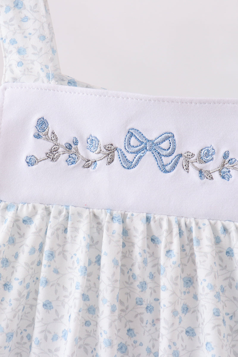 Blue Floral Embroidered Ruffle Shorts Set - Aaria Tees Aaria Tees