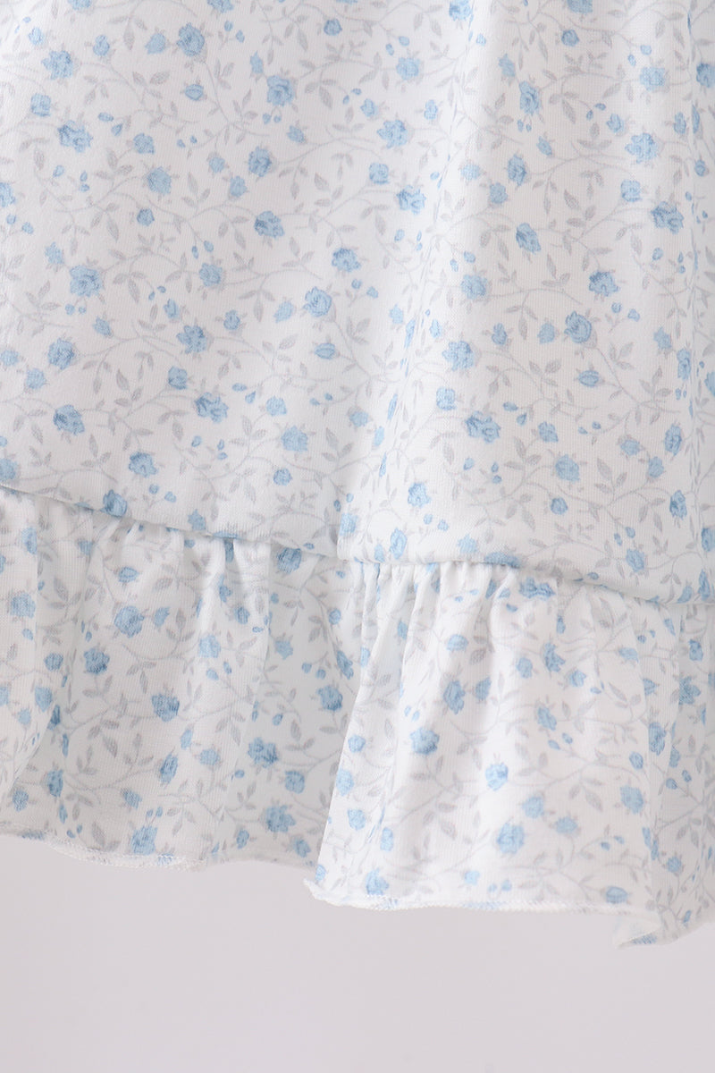 Blue Floral Embroidered Ruffle Shorts Set - Aaria Tees Aaria Tees