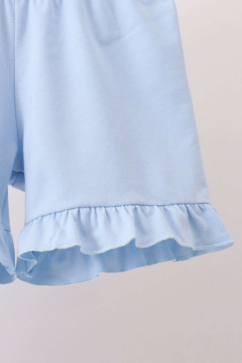 Blue Floral Embroidered Ruffle Shorts Set - Aaria Tees Aaria Tees