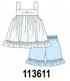 Blue Floral Embroidered Ruffle Shorts Set Aaria Tees