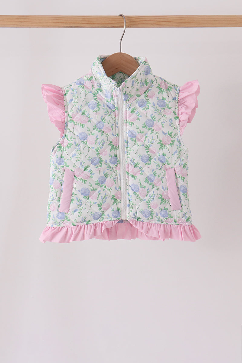 Pink floral ruffle vest - Aaria Tees