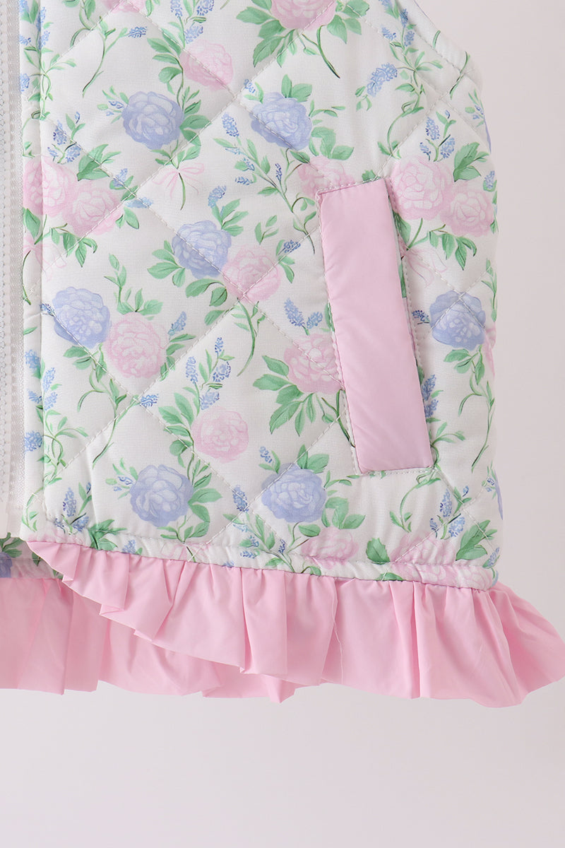 Pink floral ruffle vest - Aaria Tees Aaria Tees