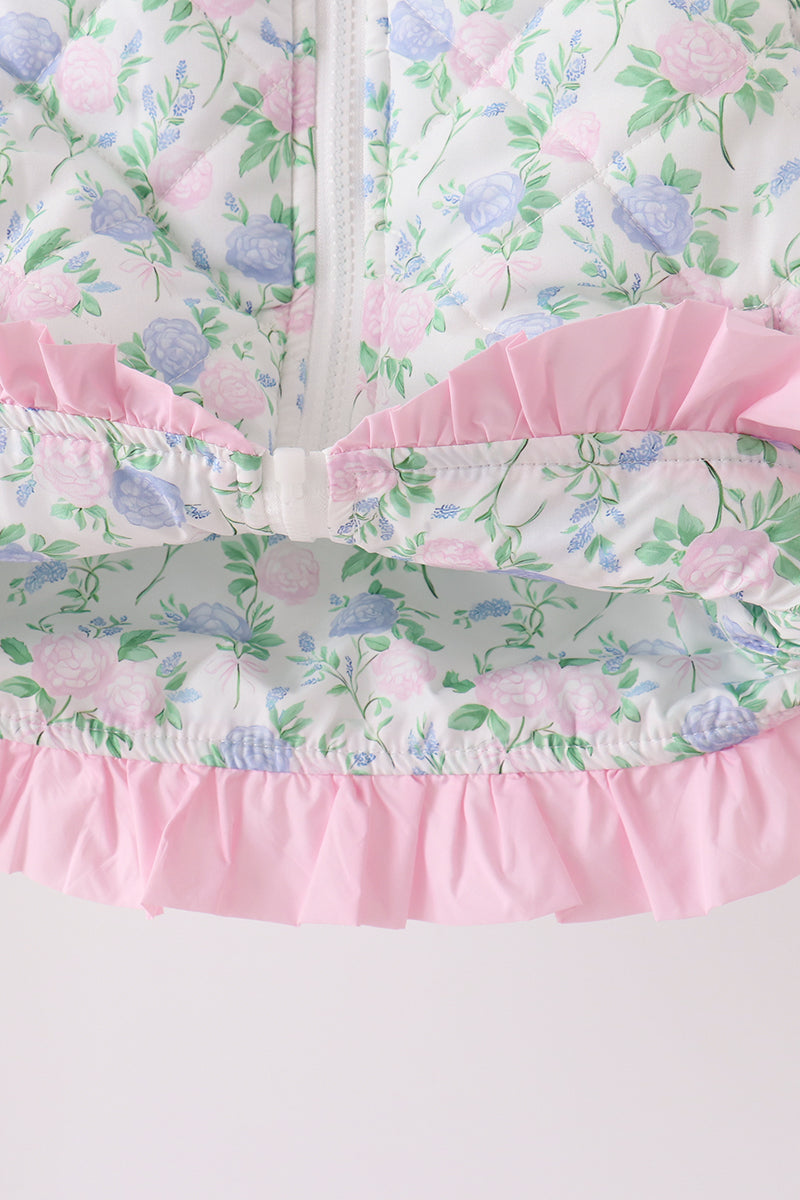 Pink floral ruffle vest - Aaria Tees Aaria Tees