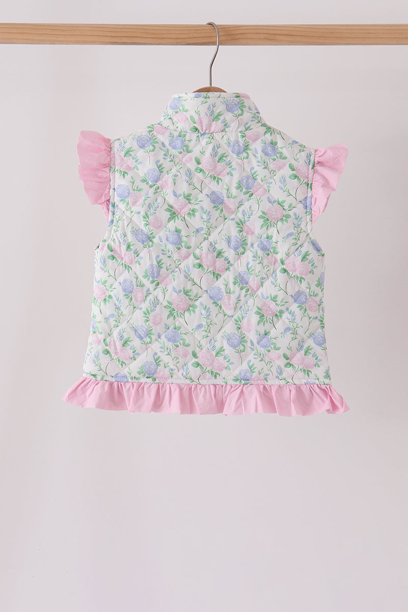 Pink floral ruffle vest - Aaria Tees Aaria Tees