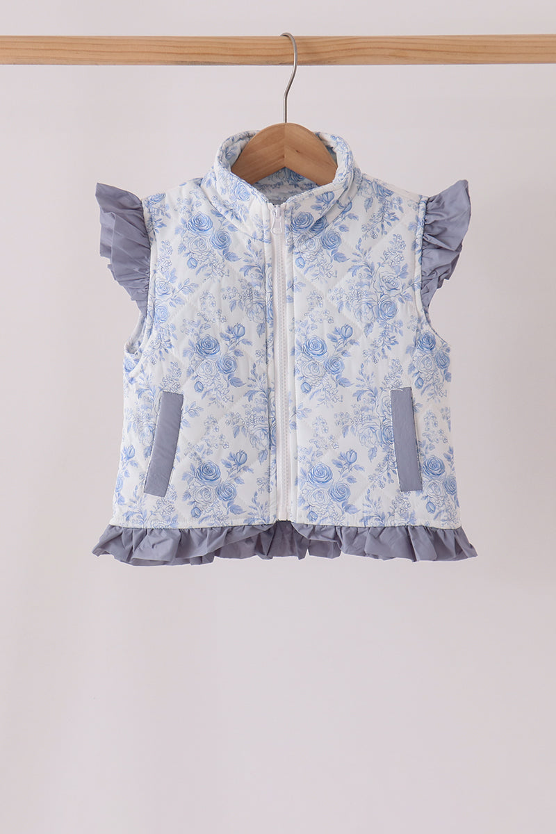 Blue floral ruffle vest - Aaria Tees Aaria Tees