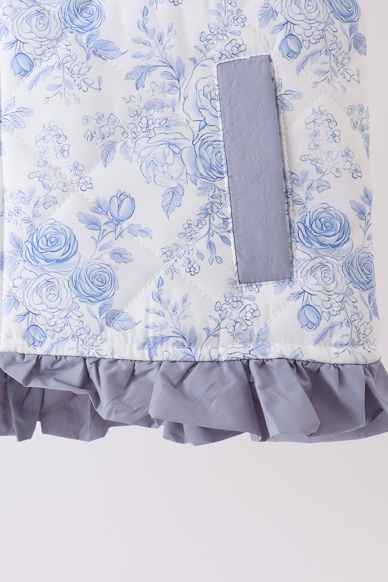 Blue floral ruffle vest - Aaria Tees Aaria Tees