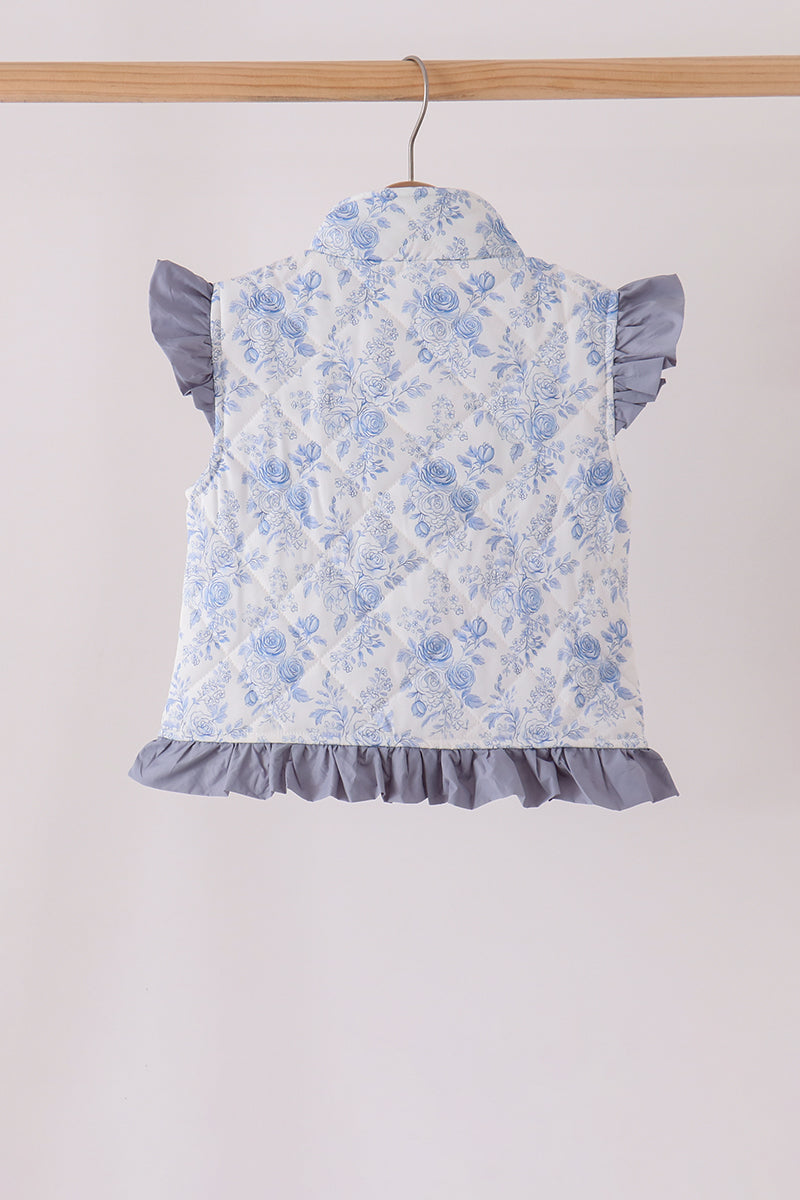 Blue floral ruffle vest - Aaria Tees Aaria Tees