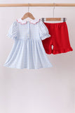 Blue School Bus Smocked Ruffle Shorts Set - Aaria Tees Aaria Tees