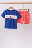 Navy School Bus Smocked Gingham Shorts Set - Aaria Tees Aaria Tees