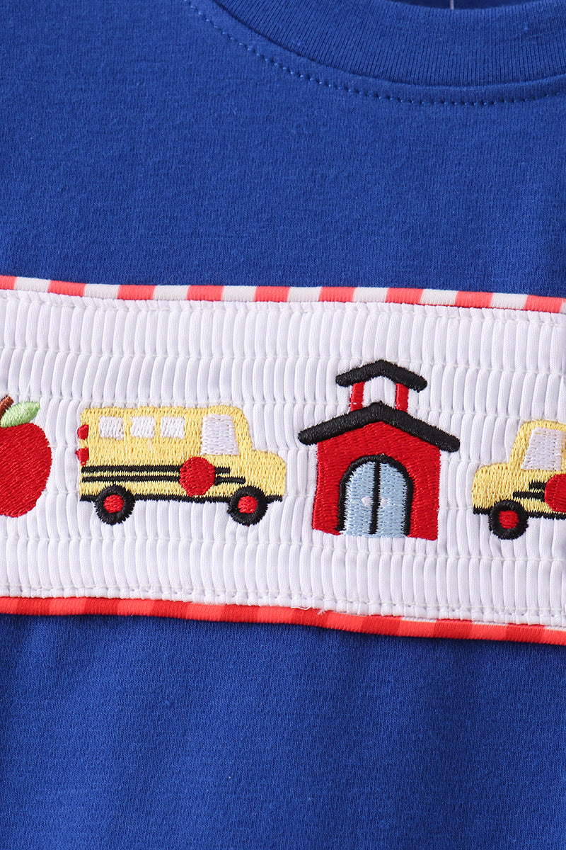 Navy School Bus Smocked Gingham Shorts Set - Aaria Tees Aaria Tees