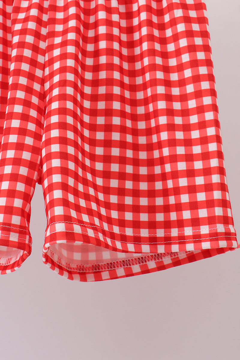 Navy School Bus Smocked Gingham Shorts Set - Aaria Tees Aaria Tees
