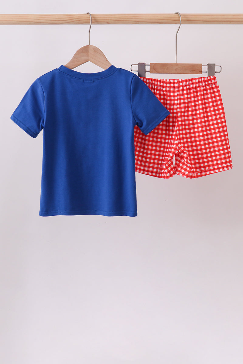 Navy School Bus Smocked Gingham Shorts Set - Aaria Tees Aaria Tees